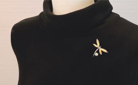 ゴールドパール トンボブローチ / あこや真珠 ブローチ 真珠 パール 伊勢志摩 志摩 アクセサリー ギフト プレゼント クリスマス トンボ 〔080-27〕