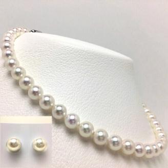 老舗の真珠専門店・高品質アコヤ真珠ネックレスセット8.0～8.5ミリ（イヤリングセット） / あこや 真珠 伊勢志摩 ギフト パール 母の日 結婚 記念 入学式 卒業式 冠婚葬祭 〔600-08〕