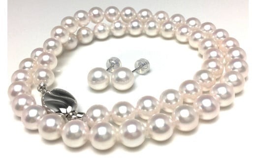 真珠 アクセサリー パール ネックレス ピアス セット ジュエリー シルバー Pt900 三重県 伊勢志摩 志摩 志摩市 人気 アコヤ真珠 母の日 入学式 卒業式 結婚式 冠婚葬祭 / 老舗の真珠専門店・高品質アコヤ真珠ネックレスセット7.0～7.5ミリ (ピアスセット)