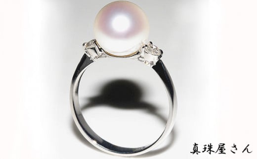 真珠屋さん アコヤ真珠9.0ミリUP メレ付Pt900リング【オーロラ花珠鑑別書付】 / 18金 あこや真珠 指輪 アクセサリー