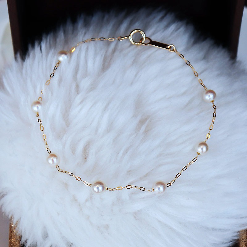 真珠 ブレスレット K18 パール 4ミリ ～ 4.5ミリ アクセサリー ジュエリー ゴールド 三重県 伊勢志摩 志摩市 冠婚葬祭 結婚式 入学式  母の日 誕生日 記念日 プレゼント アコヤ真珠 本真珠 / 志摩産 無調色アコヤ真珠 ベビーパール4-4.5ミリ ブレスレット（17cm）