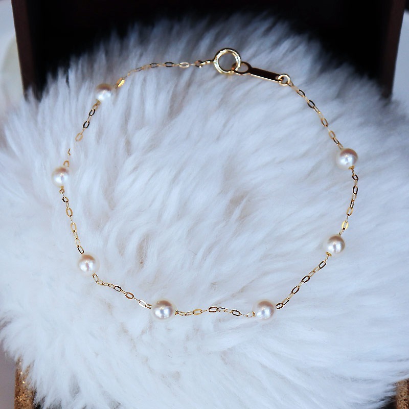 真珠 ブレスレット K18 パール 4ミリ ～ 4.5ミリ アクセサリー ジュエリー ゴールド 三重県 伊勢志摩 志摩市 冠婚葬祭 結婚式 入学式  母の日 誕生日 記念日 プレゼント アコヤ真珠 本真珠 / 志摩産 無調色アコヤ真珠 ベビーパール4-4.5ミリ ブレスレット（16cm）