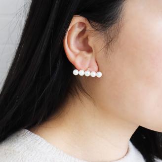 志摩産アコヤ真珠　5-6ミリ　ホワイトピンク　５粒タイプ　数粒ラインピアス / 真珠 アクセサリー ピアス パール 5ミリ 5mm 6ミリ 6mm 三重県 伊勢志摩 志摩 志摩市 伊勢 鳥羽 冠婚葬祭 慶事 結婚式 入学式 卒業式 プレゼント 人気 クリスマス バレンタイン ホワイトデー カジュアル レディース シンプル 無調色 パール優美