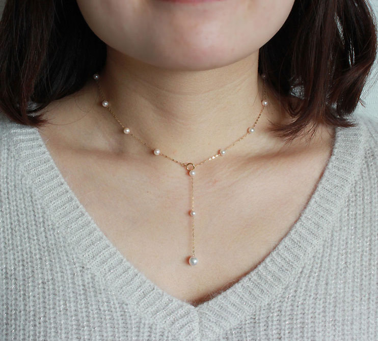 真珠 アクセサリー ネックレス パール 4ミリ ～ 4.5ミリ ジュエリー K18 三重県 伊勢志摩 志摩 普段使い 人気 冠婚葬祭 結婚式 誕生日 プレゼント / 志摩産 アコヤ真珠 無調色 ベビーパール 希少 4-5ミリ ステーション ネックレス