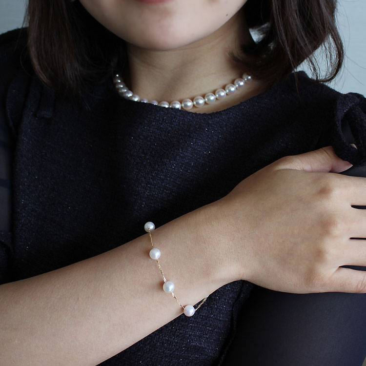 真珠 ブレスレット K18 パール 7ミリ ～ 7.5ミリ アクセサリー ジュエリー ゴールド 三重県 伊勢志摩 志摩市 冠婚葬祭 結婚式 入学式 母の日 誕生日 記念日 プレゼント アコヤ真珠 本真珠 / 志摩産 アコヤ真珠 7-7.5ミリ ステーション ブレスレット