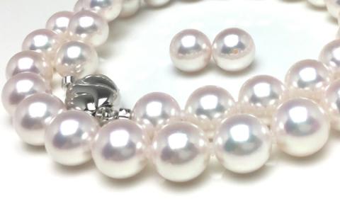 老舗の真珠専門店・花珠鑑別書付きアコヤ真珠ネックレスセット8.5～9.0ミリ（イヤリングセット） / あこや ネックレス 真珠 伊勢志摩 ギフト パール 入学式 卒業式 結婚式