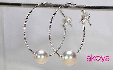 akoya フープピアス （K18WG） / 8.5～9.0ミリ 真珠 アコヤ パール ピアス 18金 アクセサリー ギフト ホワイトデー クリスマス 伊勢志摩 志摩 〔100-39〕