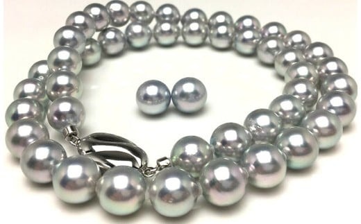 真珠 ネックレス 8.0 ～ 8.5 mm 42.5cm あこや ブルーグレー 三重県 伊勢志摩 志摩市 アクセサリー ジュエリー おしゃれ 高品質 フォーマル ギフト パール 母の日 記念 冠婚葬祭 / 老舗の真珠専門店・高品質アコヤ真珠ブルーネックレスセット8.0～8.5mm（ピアスセット）