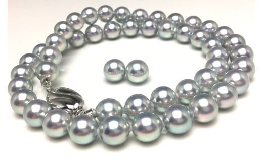 真珠 ネックレス ピアス セット 7.5～8.0ミリ ブルーグレー あこや パール 三重県 伊勢志摩 志摩市 アクセサリー ジュエリー おしゃれ ファッション フォーマル ギフト プレゼント パール 母の日 記念 冠婚葬祭 / 老舗の真珠専門店・高品質アコヤ真珠ブルーネックレスセット7.5～8.0ミリ（ピアスセット）