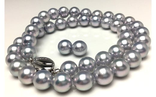 真珠 8.5 ～ 9.0 ｍｍ ネックレス ピアス セット ブルーグレー あこや パール 本真珠 三重県 伊勢 志摩市 アクセサリー ジュエリー ファッション おしゃれ フォーマル プレセント ギフト パール 母の日 記念 冠婚葬祭 / 老舗の真珠専門店・高品質アコヤ真珠ブルーネックレスセット8.5～9.0ｍｍ（ピアスセット）