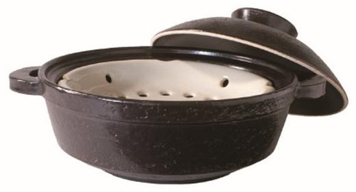 伊賀焼 IH対応ヘルシー蒸し鍋 黒釉（小）2～4人用