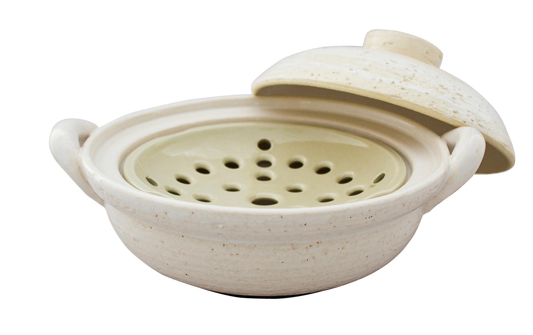 伊賀焼 IH対応ヘルシー蒸し小鍋 白刷毛目1～2人用