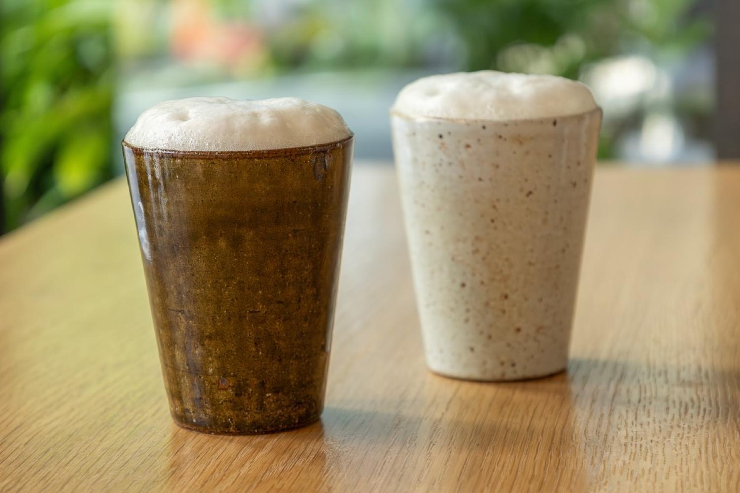 長谷園 伊賀焼 ビアマグギフトセット グリーン&ホワイト　小