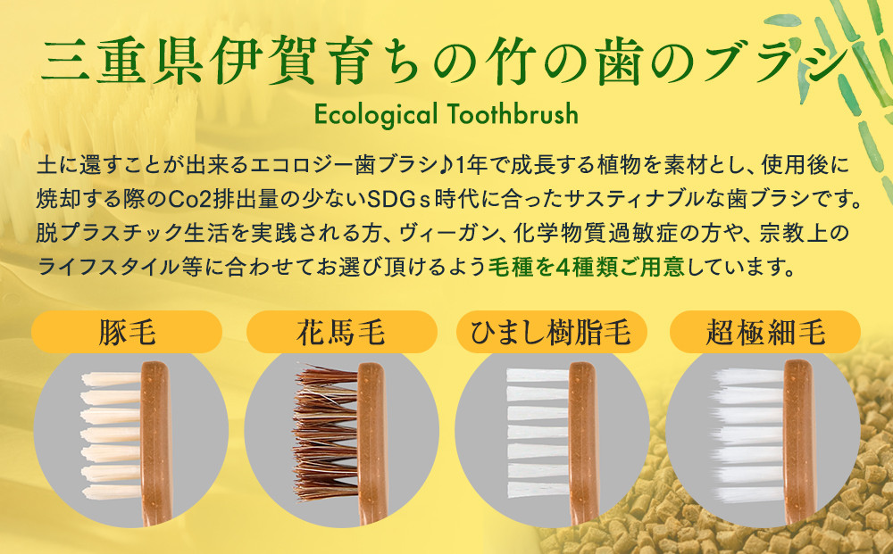 MEGURU 竹の歯ブラシ 花馬毛 4本セット