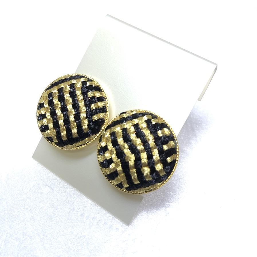 組紐イヤリング張丸黒金