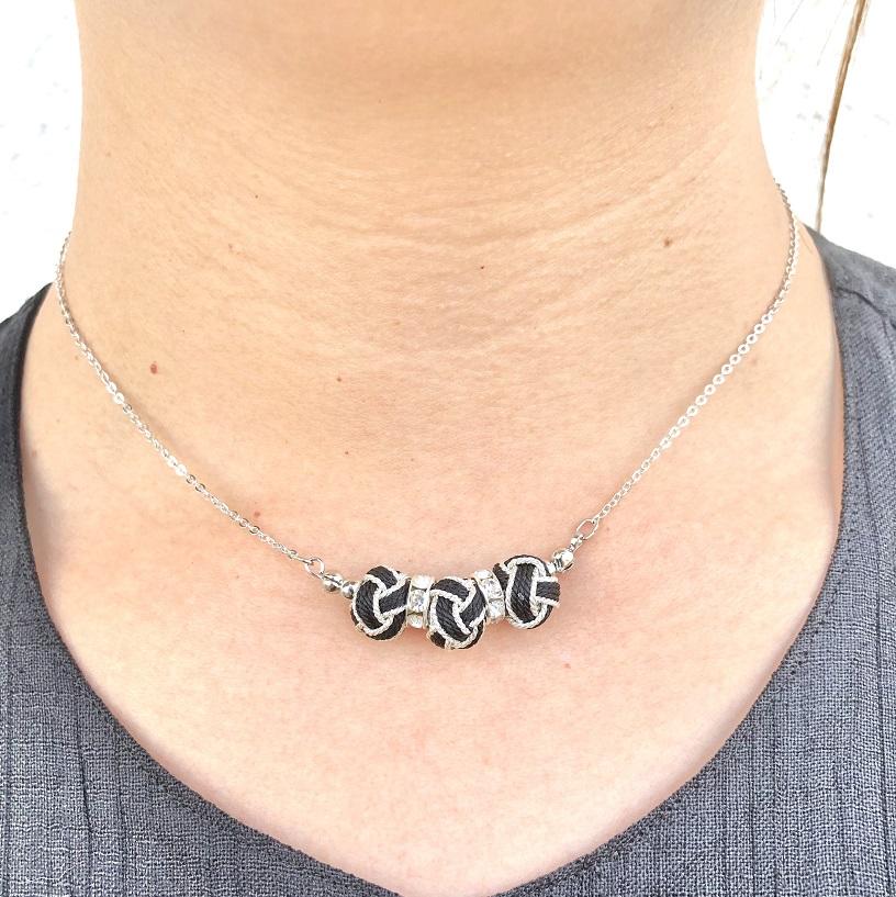 組紐ネックレスミニ小田巻3個黒銀