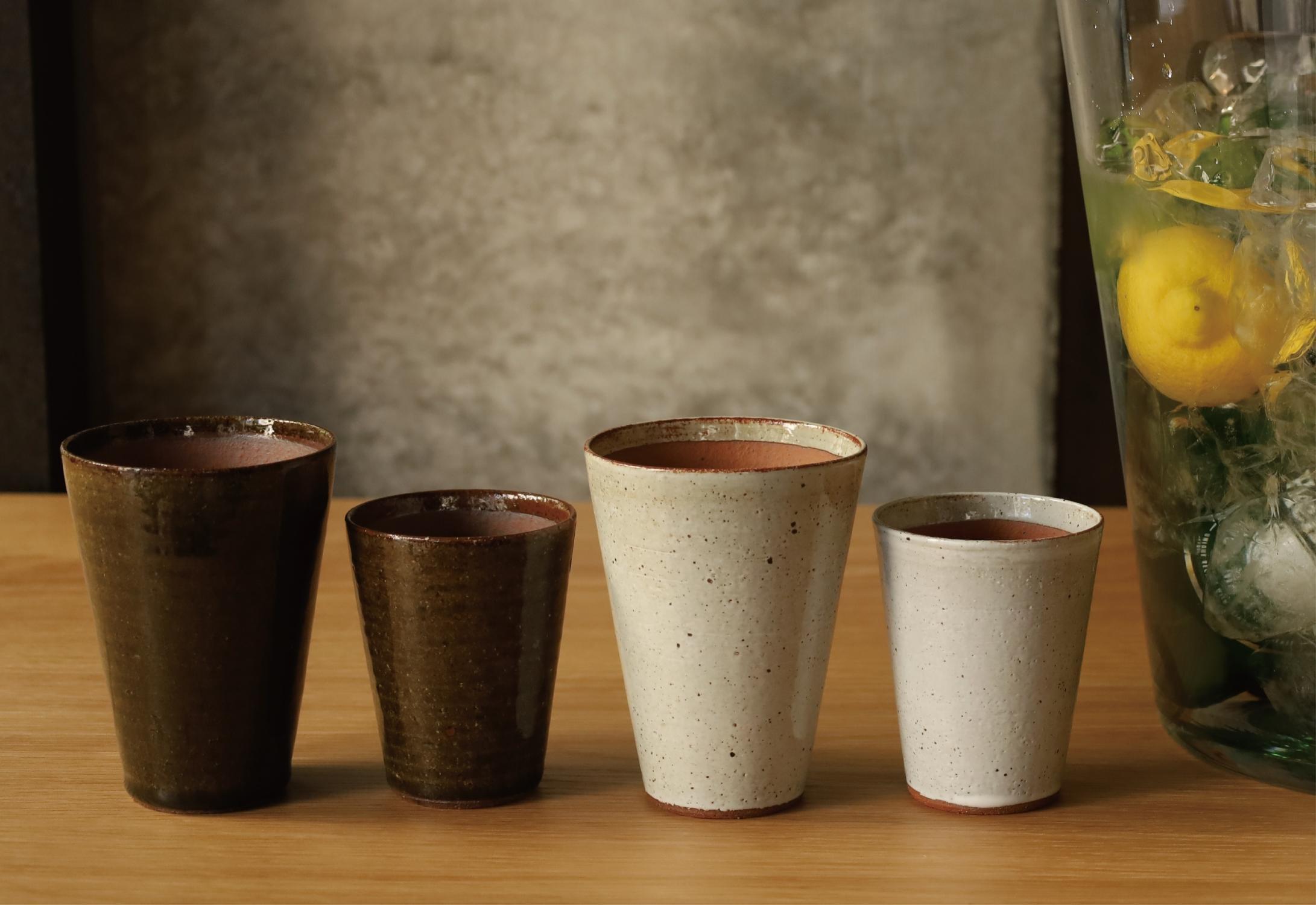 長谷園 伊賀焼 ビアマグギフトセット グリーン&ホワイト　小