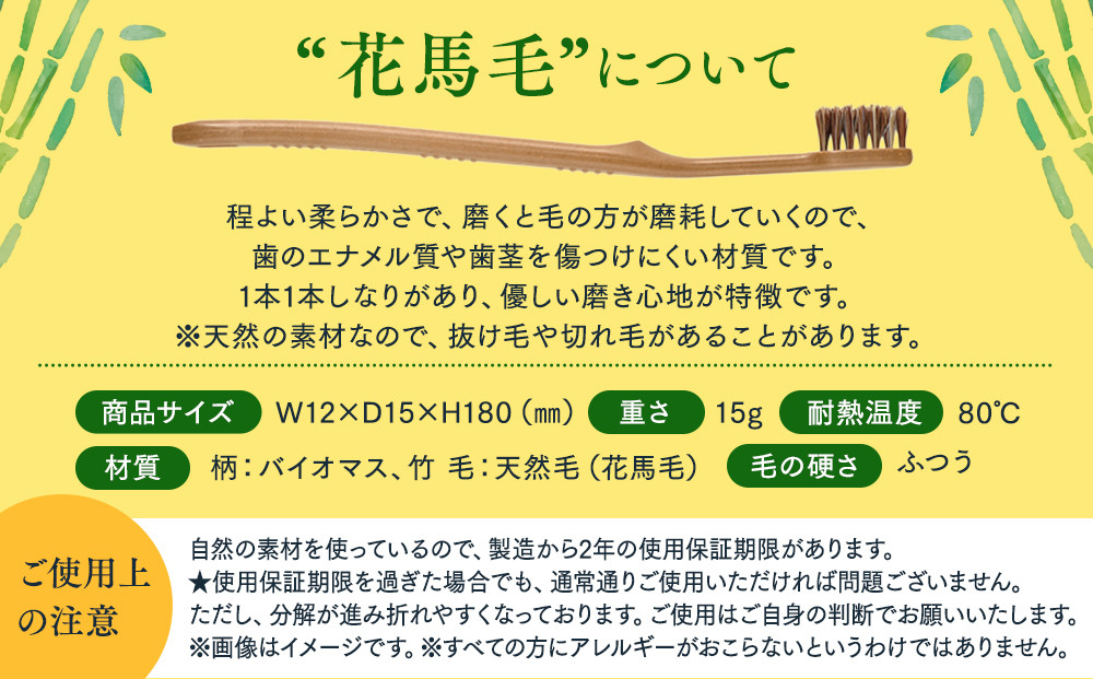 MEGURU 竹の歯ブラシ 花馬毛 4本セット