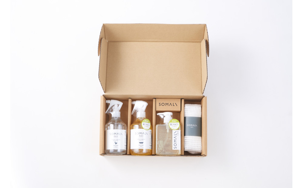 SOMALI ギフトH・水回り3点セット（台所用石けん ・トイレクリーナー ・バスクリーナー ・クロススポンジ／グレー・ホワイト付）