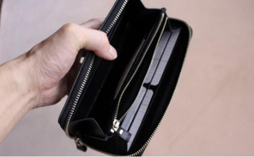 牛本革長財布【ブライドルレザーラウンドファスナー/ブラック】