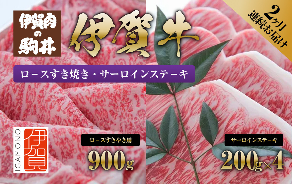 2ヶ月連続お届け 伊賀牛（1回目：ロ－スすき焼き 2回目：サーロインステ－キ）