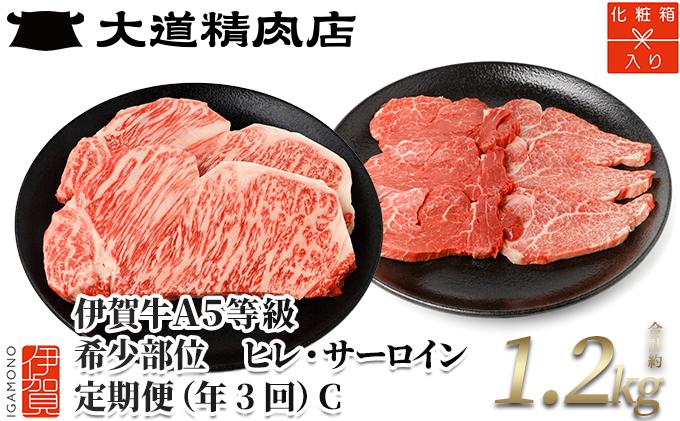 【年3回】伊賀牛 A5ヒレ・サーロイン 定期便C 総合計約1.2kg