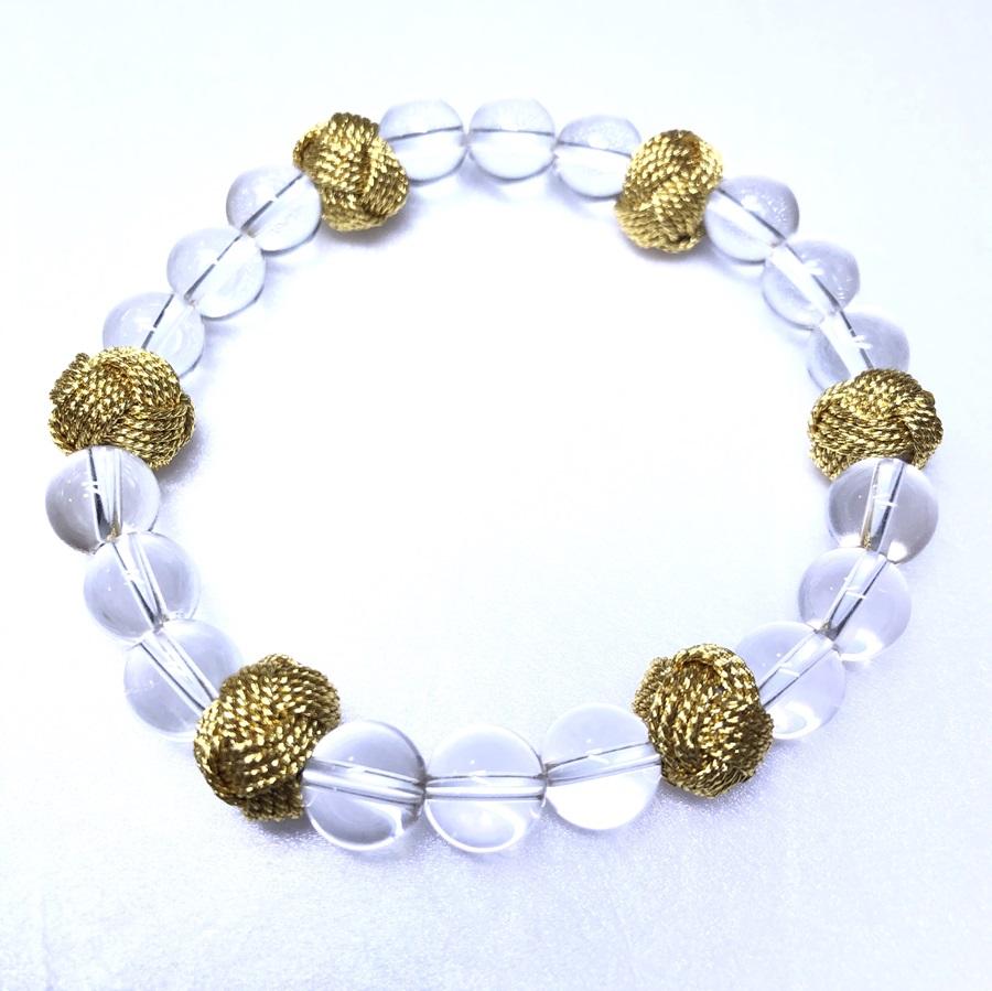 組紐水晶ブレスレット　金