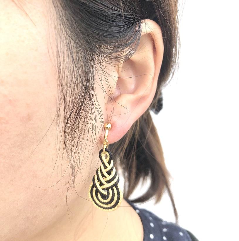 組紐イヤリングみょうが黒金