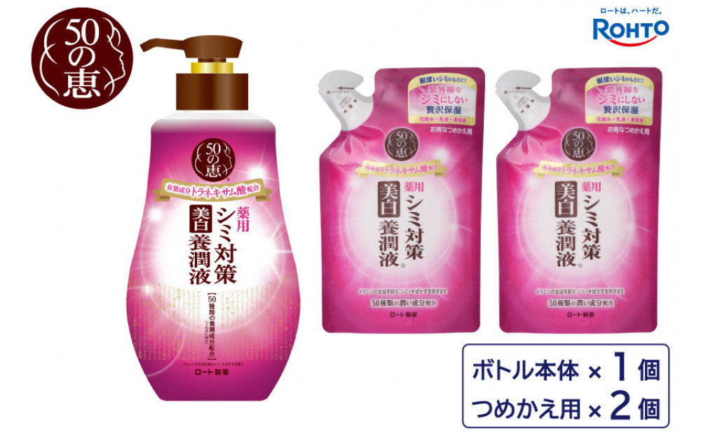 ロート製薬【50の恵 シミ対策美白養潤液】ボトル＋詰め替え3点セット