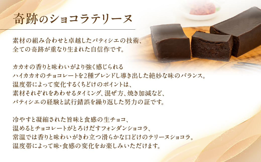 奇跡のショコラテリーヌ チョコレート 生チョコ フォンダンショコラ ハイカカオ スイーツ お菓子 贈答品 贈答用 ギフト 三重県 多気町 コンフィチュールアッシュ VCH-26