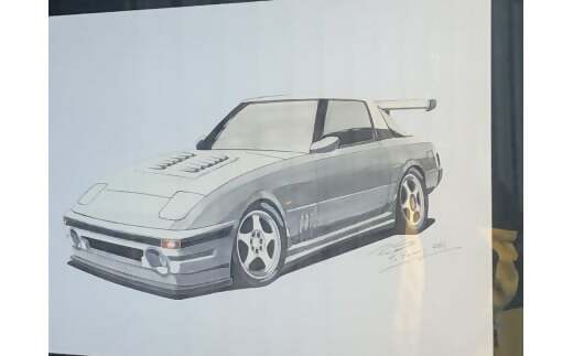 ワールドチューニングアワード2006受賞のデザイナーによるカーデザインスケッチ（レンダリング）A3サイズ　額縁入り　TMD-01