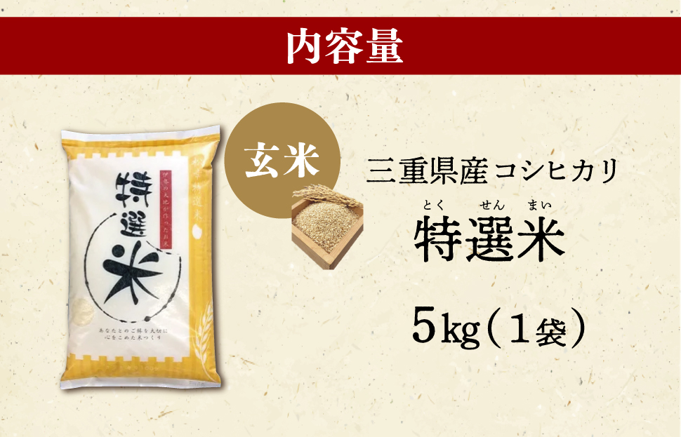 (有)松幸農産 特選米 玄米 5kg セット コシヒカリ お米 おこめ 三重県産 送料無料 5kg×1袋 玄米 小分け 冷めてもおいしい ふるさと納税 ふるさと 米 コメ こめ ギフト プレゼント 人気 お取り寄せ 三重米 新米 MK8