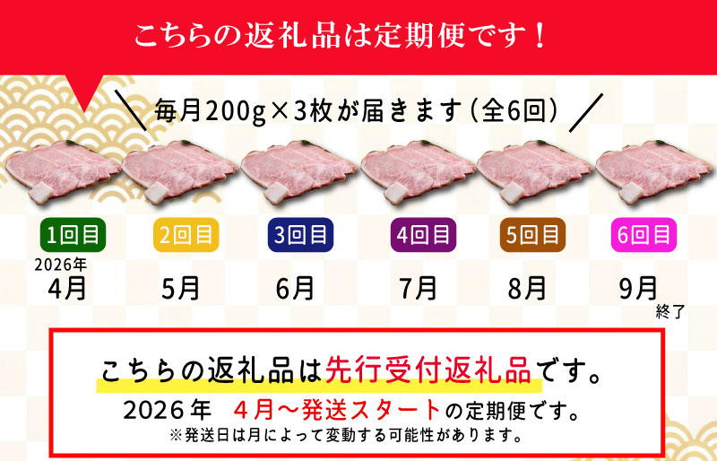 【定期便全6回】 松阪牛 特選 サーロイン ステーキ 約200g×3枚 （600g） 【受付時期・発送時期限定】 SS47