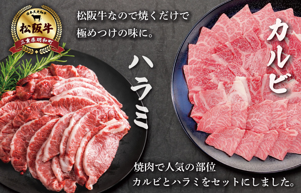  松阪牛 焼肉 （特選 カルビ ハラミ） 500g  肉 牛 牛肉 和牛 ブランド牛 高級 国産 霜降り 冷凍 ふるさと 人気 焼肉 焼肉用 BBQ バーベキュー SS38