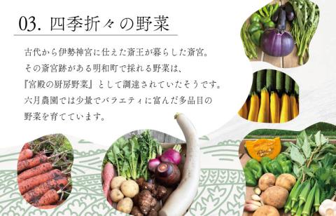 宮殿の厨房野菜 おまかせ定期便 （3回） 六月農園 野菜 セット 産地直送 おまかせ 季節の野菜 旬 詰め合わせ 人気 限定 有機栽培 オーガニック 明和町 国産 リピート 定期便