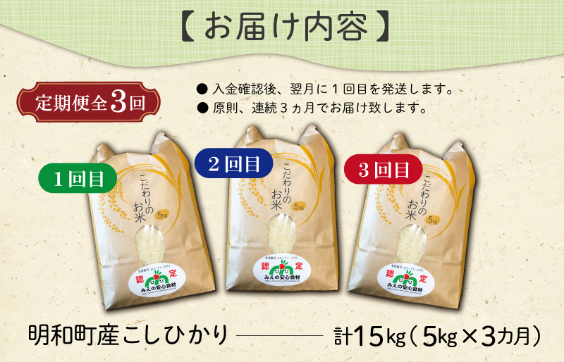 三重県産 山本農産のお米（コシヒカリ）の定期便 5kg×3回 yn1