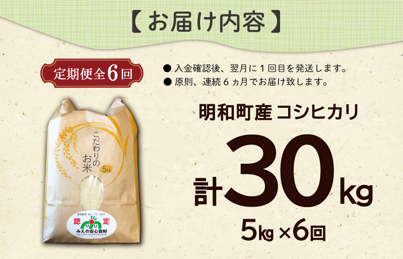 三重県産 山本農産のお米（コシヒカリ）の定期便 5kg×6回 yn2