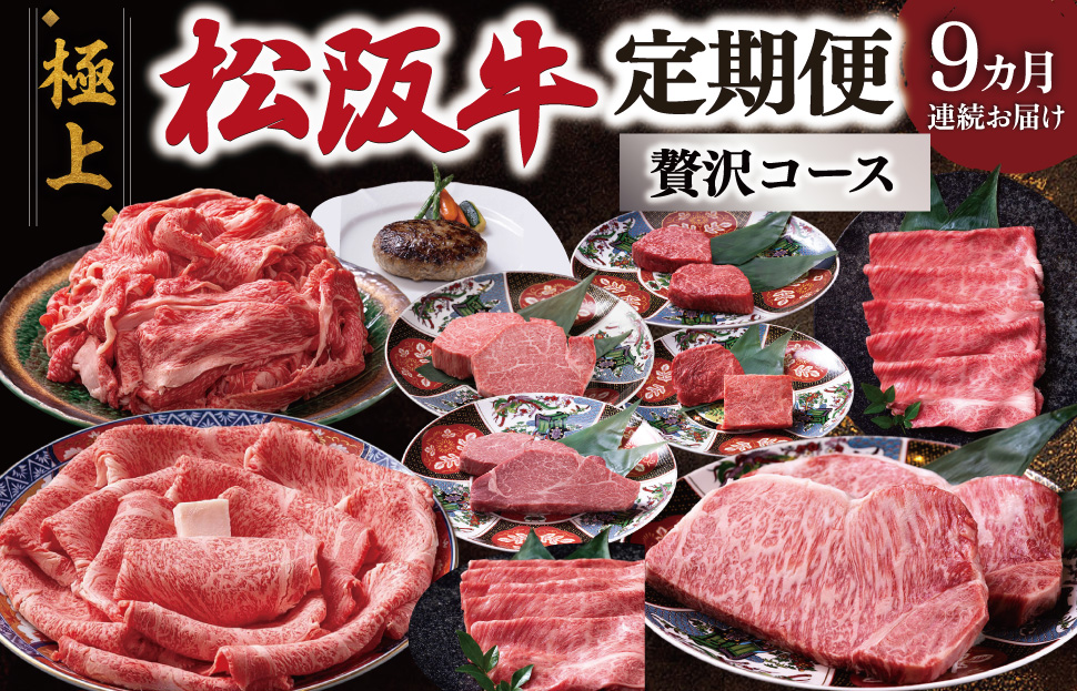 極上 松阪牛 贅沢 コース 定期便 9か月 牛追道中 肉 牛 牛肉 和牛 ブランド牛 高級 国産 霜降り 冷凍 ヒレ シャトーブリアン 赤身 ハンバーグ リブロース サーロイン すき焼き しゃぶしゃぶ US33