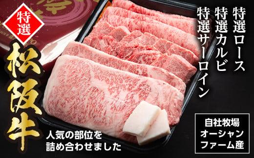 松阪牛 オールスター セット（特選ロース すきやき用 300g 特選カルビ 焼き肉用 300g 特選サーロイン ステーキ用 約200g×2枚）計1kg／ 冷凍 瀬古食品 お取り寄せ 牛肉 お肉 肉 和牛 黒毛和牛 国産 国産牛 ブランド牛 A4ランク 松阪 牛 三重県 大台町 (0061)