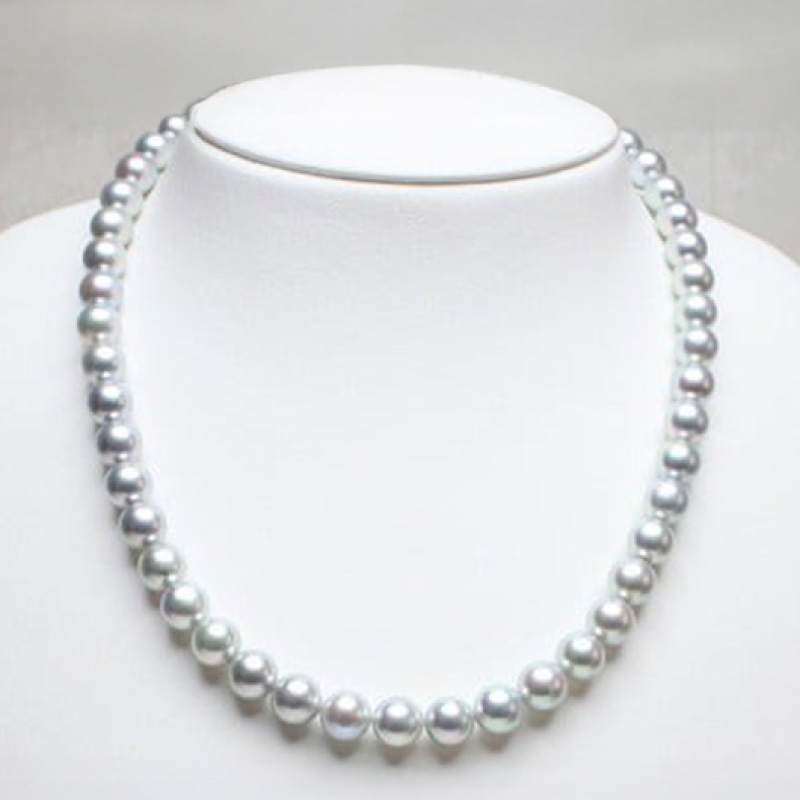 大粒　8.5～9ミリ　アコヤ真珠　グレーブルーネックレス／　真珠　南伊勢町　パールハヤシ　三重県　伊勢志摩