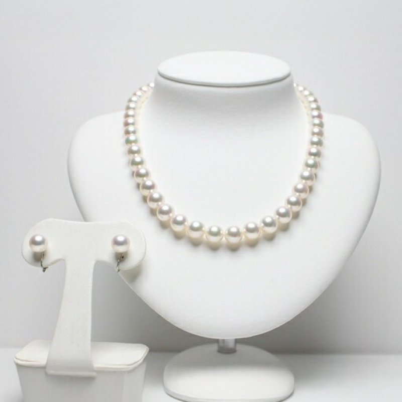 真珠 ネックレス イヤリング セット 9.0-9.5mm K14 WG 大粒 希少 アコヤ真珠 アクセサリー ファッション ジュエリー akoya パール 高級 プレゼント 贈り物 贈答品 お祝い 誕生日 記念日 冠婚葬祭 慶事 弔事 結婚式 卒業式 入学式 国産 三重県 伊勢 志摩 南伊勢町 / パールハヤシ 9-9.5ミリ アコヤ真珠 ネックレス イヤリング