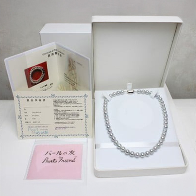 大粒　8.5～9ミリ　アコヤ真珠　グレーブルーネックレス／　真珠　南伊勢町　パールハヤシ　三重県　伊勢志摩