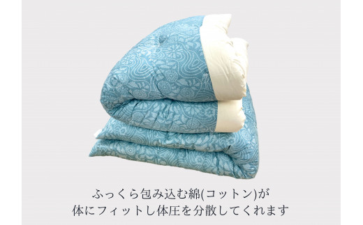 極上純綿　もめん布団　掛敷セット　(菊水柄・ブルー)【CW1