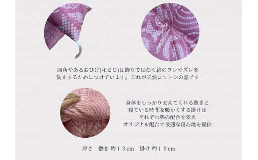 極上純綿　もめん布団　掛敷セット　(菊水柄・ピンク)【CW1