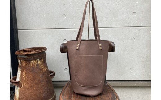 【八幡レザー 】バケツ型バッグ（コゲチャ）【DP06W】