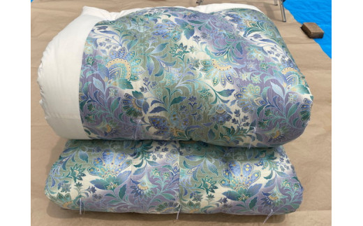 極上純綿　もめん布団　掛敷セット　(みやび柄・青)【CW101W