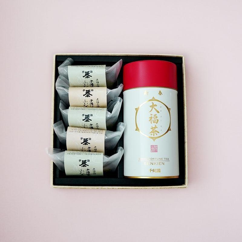 【千紀園】 新春大福茶70ｇ×1缶と２種のふぃなんしぇ５個詰合せ