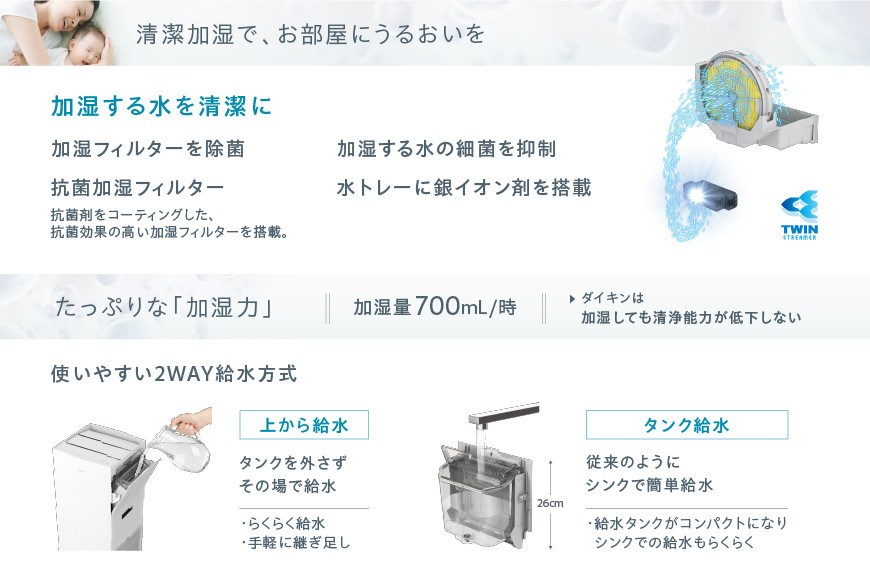 ダイキン 加湿ストリーマ 空気清浄機 ホワイト ACK705A-W(適用畳数：31畳/PM2.5対応)
