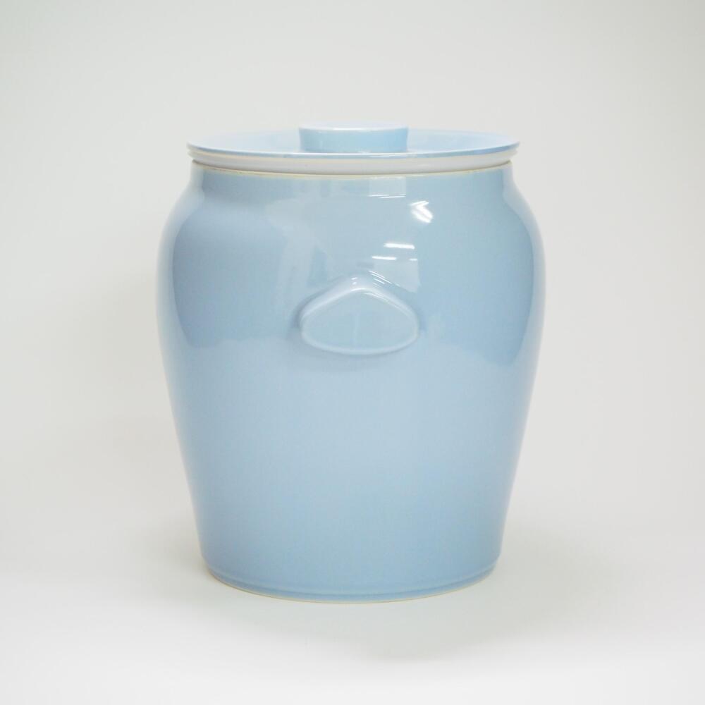 信楽焼　発酵壺　青色