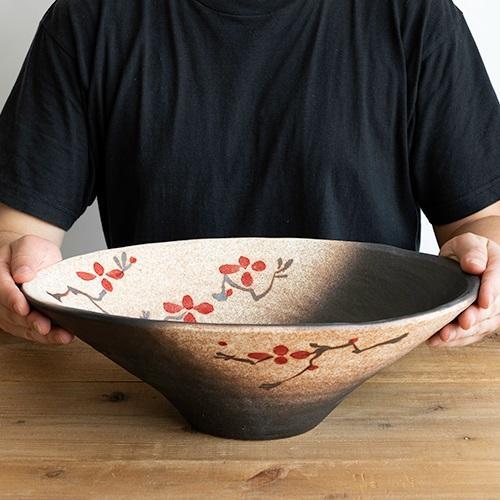 【信楽焼・明山】赤絵付楕円手洗鉢(W40cm)　washbowl-10
